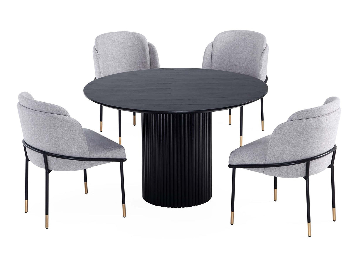 5-Piece Hathaway 47.24 Round Dining Set in Black with 4 Flor Dining Chairs in Grey by Manhattan Comfort at Eve Furniture
