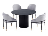 5-Piece Hathaway 47.24 Round Dining Set in Black with 4 Flor Dining Chairs in Grey by Manhattan Comfort at Eve Furniture