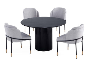 5-Piece Hathaway 47.24 Round Dining Set in Black with 4 Flor Dining Chairs in Grey by Manhattan Comfort at Eve Furniture