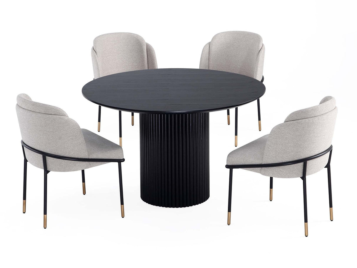 5-Piece Hathaway 47.24 Round Dining Set in Black with 4 Flor Dining Chairs in Wheat by Manhattan Comfort at Eve Furniture