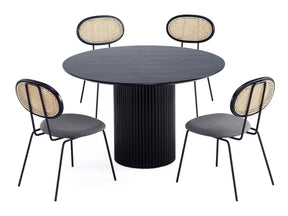 5-Piece Hathaway 47.24 Round Dining Set in Black with 4 Jardin Dining Chairs by Manhattan Comfort at Eve Furniture