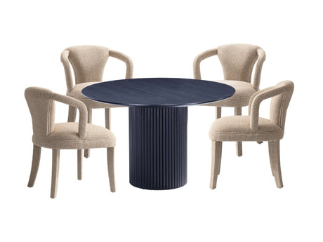 5-Piece Hathaway 47.24 Round Dining Set in Black with 4 Palmer Dining Armchairs in Gold Dust by Manhattan Comfort at Eve Furniture