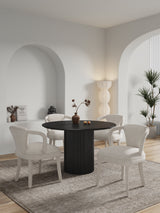 5-Piece Hathaway 47.24 Round Dining Set in Black with 4 Palmer Dining Armchairs in Ivory by Manhattan Comfort at Eve Furniture