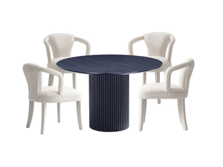 5-Piece Hathaway 47.24 Round Dining Set in Black with 4 Palmer Dining Armchairs in Ivory by Manhattan Comfort at Eve Furniture