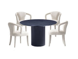5-Piece Hathaway 47.24 Round Dining Set in Black with 4 Palmer Dining Armchairs in Ivory by Manhattan Comfort at Eve Furniture