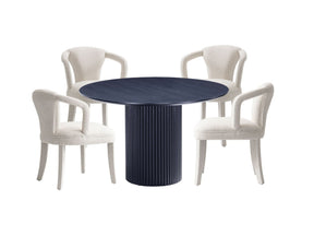 5-Piece Hathaway 47.24 Round Dining Set in Black with 4 Palmer Dining Armchairs in Ivory by Manhattan Comfort at Eve Furniture