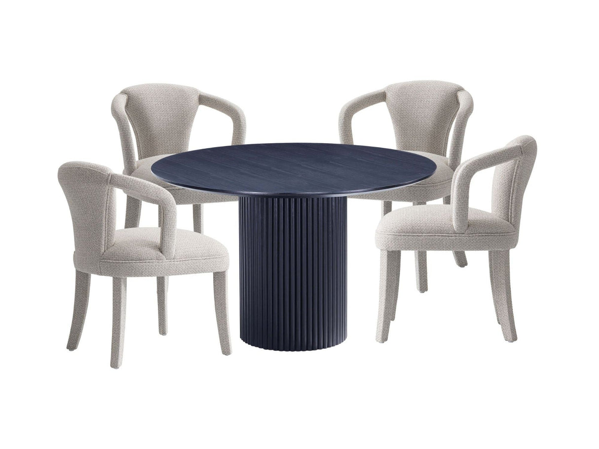 5-Piece Hathaway 47.24 Round Dining Set in Black with 4 Palmer Dining Armchairs in Silver Lining by Manhattan Comfort at Eve Furniture