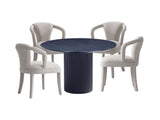 5-Piece Hathaway 47.24 Round Dining Set in Black with 4 Palmer Dining Armchairs in Silver Lining by Manhattan Comfort at Eve Furniture