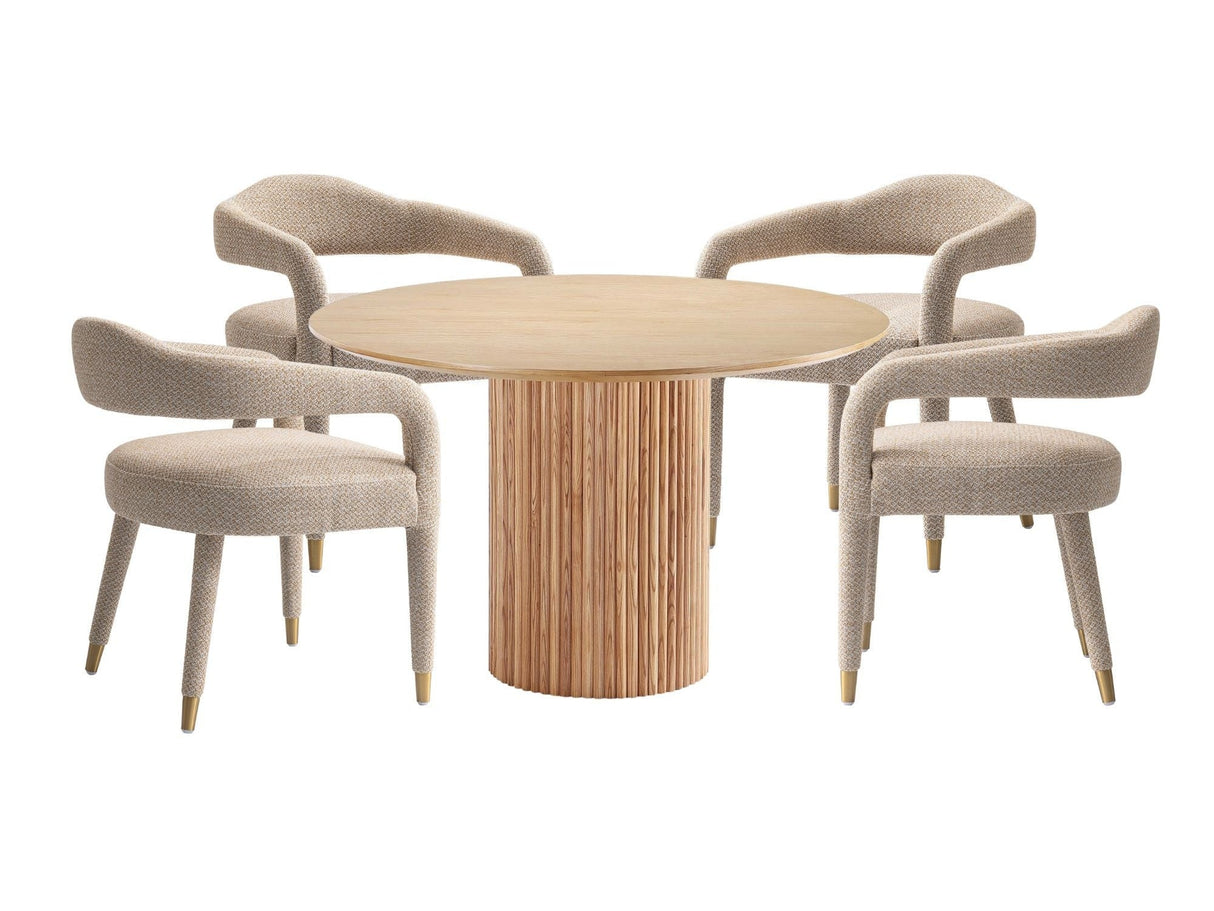 5-Piece Hathaway 47.24 Round Dining Set in Natural with 4 Aspen Dining Chairs in Gold Dust by Manhattan Comfort at Eve Furniture