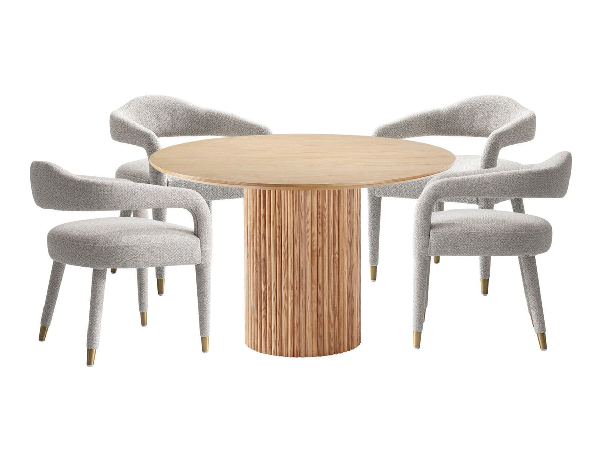 5-Piece Hathaway 47.24 Round Dining Set in Natural with 4 Aspen Dining Chairs in Silver Lining by Manhattan Comfort at Eve Furniture