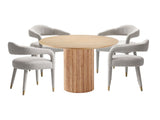 5-Piece Hathaway 47.24 Round Dining Set in Natural with 4 Aspen Dining Chairs in Silver Lining by Manhattan Comfort at Eve Furniture