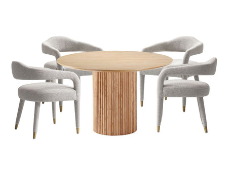 5-Piece Hathaway 47.24 Round Dining Set in Natural with 4 Aspen Dining Chairs in Silver Lining by Manhattan Comfort at Eve Furniture