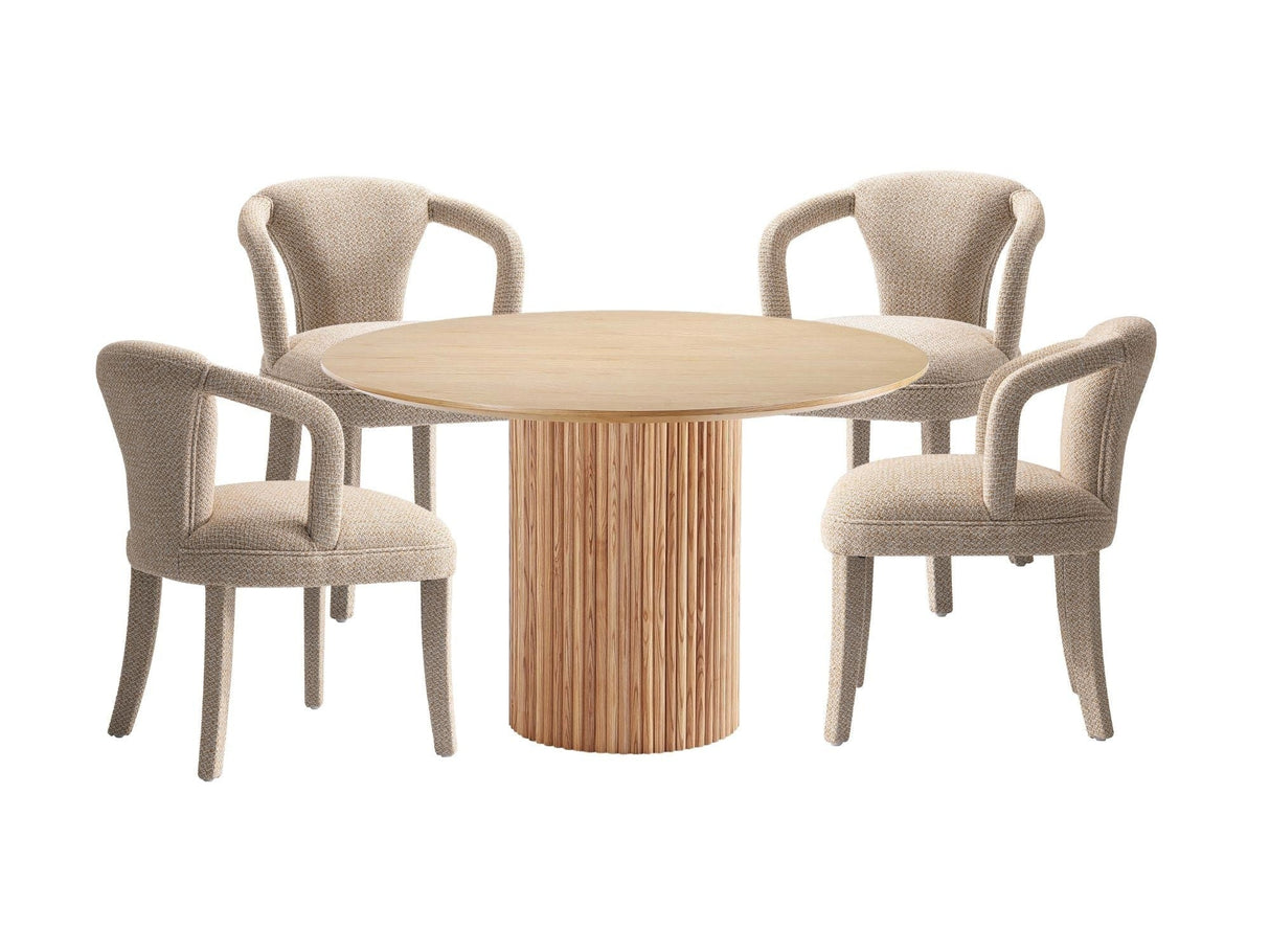 5-Piece Hathaway 47.24 Round Dining Set in Natural with 4 Palmer Dining Armchairs in Gold Dust by Manhattan Comfort at Eve Furniture
