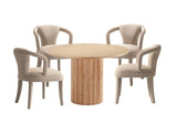 5-Piece Hathaway 47.24 Round Dining Set in Natural with 4 Palmer Dining Armchairs in Gold Dust by Manhattan Comfort at Eve Furniture
