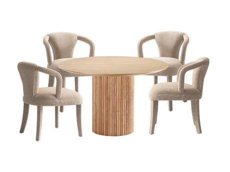 5-Piece Hathaway 47.24 Round Dining Set in Natural with 4 Palmer Dining Armchairs in Gold Dust by Manhattan Comfort at Eve Furniture