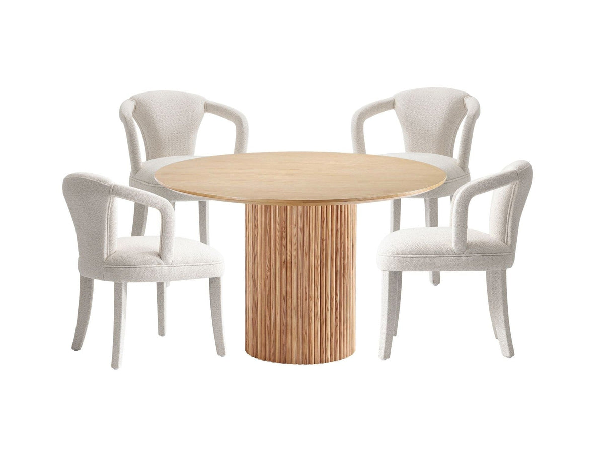 5-Piece Hathaway 47.24 Round Dining Set in Natural with 4 Palmer Dining Armchairs in Ivory by Manhattan Comfort at Eve Furniture