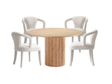 5-Piece Hathaway 47.24 Round Dining Set in Natural with 4 Palmer Dining Armchairs in Ivory by Manhattan Comfort at Eve Furniture