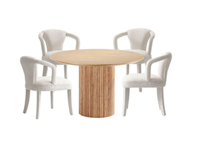 5-Piece Hathaway 47.24 Round Dining Set in Natural with 4 Palmer Dining Armchairs in Ivory by Manhattan Comfort at Eve Furniture