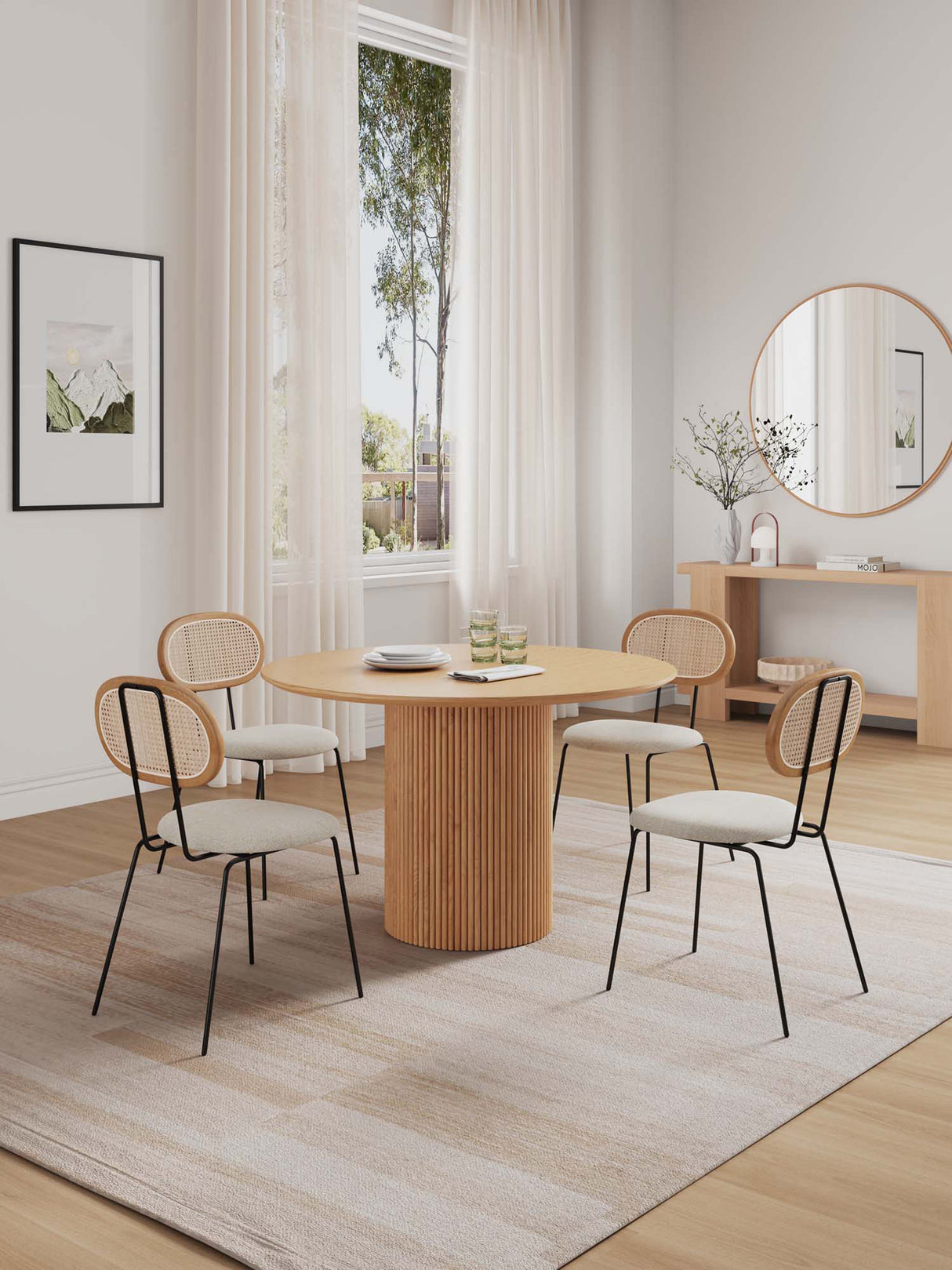 5-Piece Hathaway 47.24 Round Dining Set in Nature with 4 Jardin Dining Chairs by Manhattan Comfort at Eve Furniture