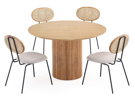 5-Piece Hathaway 47.24 Round Dining Set in Nature with 4 Jardin Dining Chairs by Manhattan Comfort at Eve Furniture