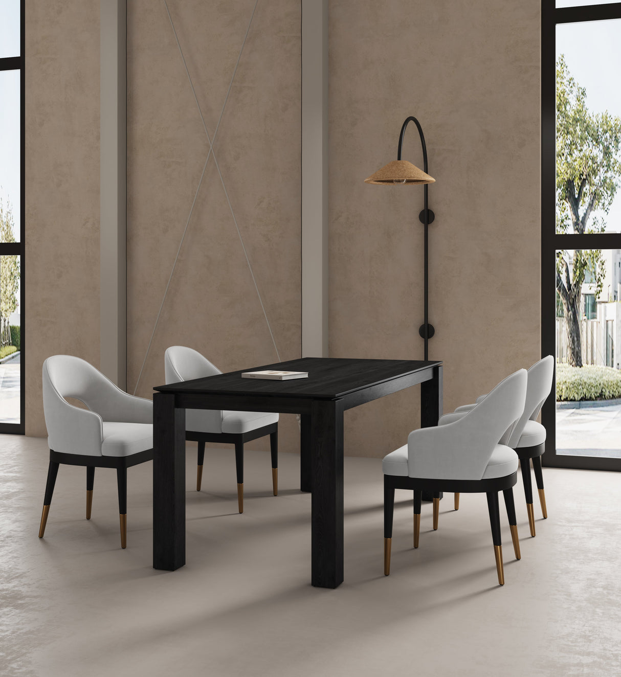 5-Piece Rockaway 70.86 Dining Set with 4 Carrington Chairs in Black and Light Grey by Manhattan Comfort at Eve Furniture