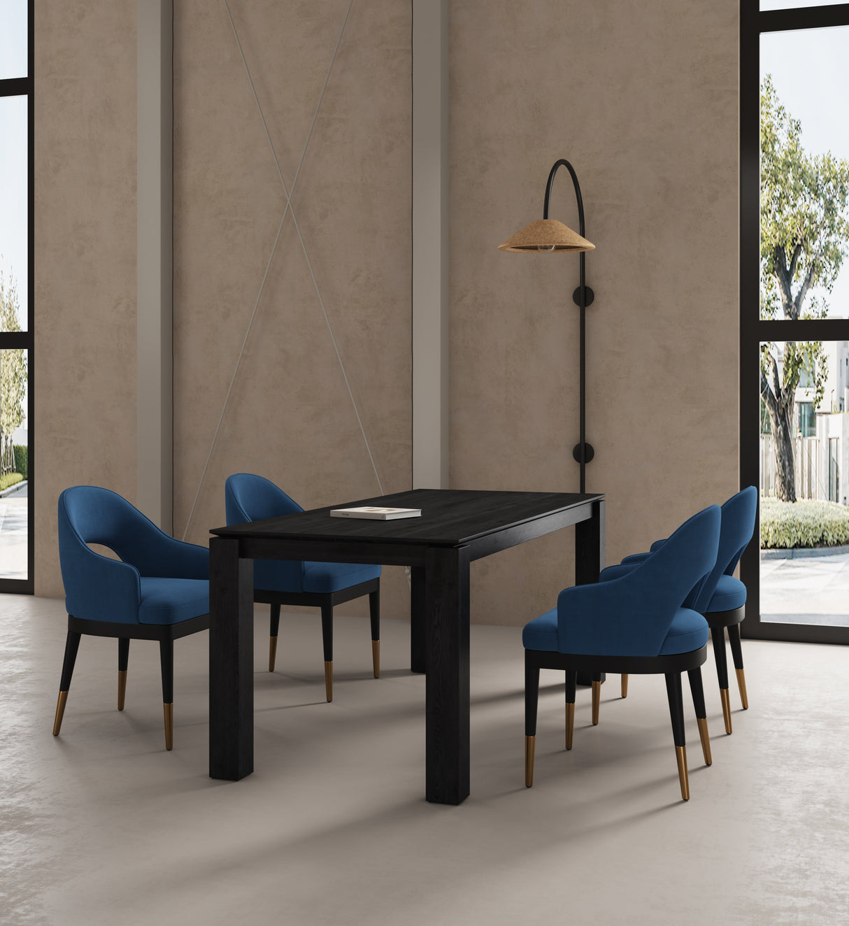 5-Piece Rockaway 70.86 Dining Set with 4 Carrington Chairs in Black and Midnight Blue by Manhattan Comfort at Eve Furniture