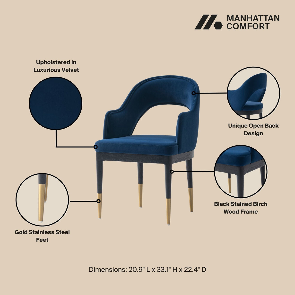 5-Piece Rockaway 70.86 Dining Set with 4 Carrington Chairs in Black and Midnight Blue by Manhattan Comfort at Eve Furniture