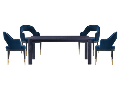 5-Piece Rockaway 70.86 Dining Set with 4 Carrington Chairs in Black and Midnight Blue by Manhattan Comfort at Eve Furniture