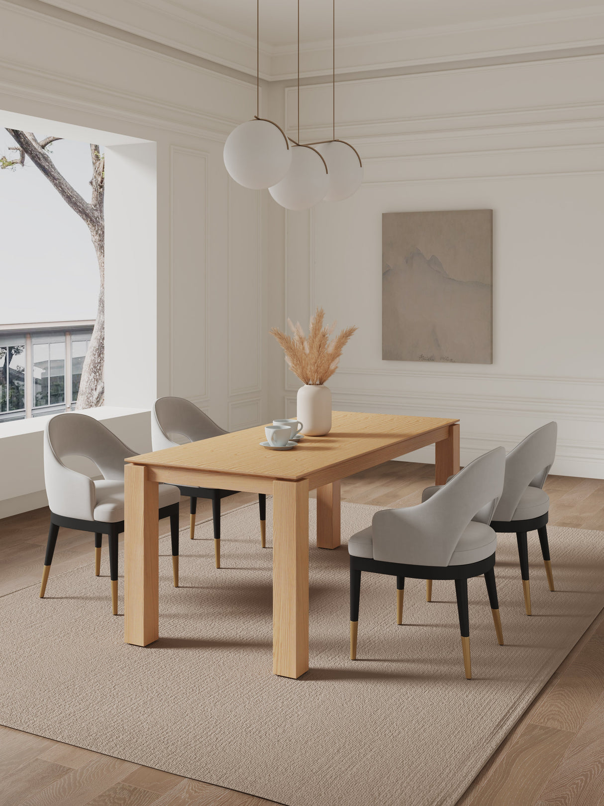 5-Piece Rockaway 70.86 Dining Set with 4 Carrington Chairs in Natural and Light Grey by Manhattan Comfort at Eve Furniture