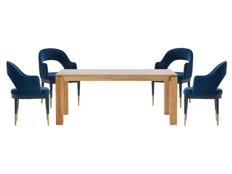 5-Piece Rockaway 70.86 Dining Set with 4 Carrington Chairs in Natural and Midnight Blue by Manhattan Comfort at Eve Furniture