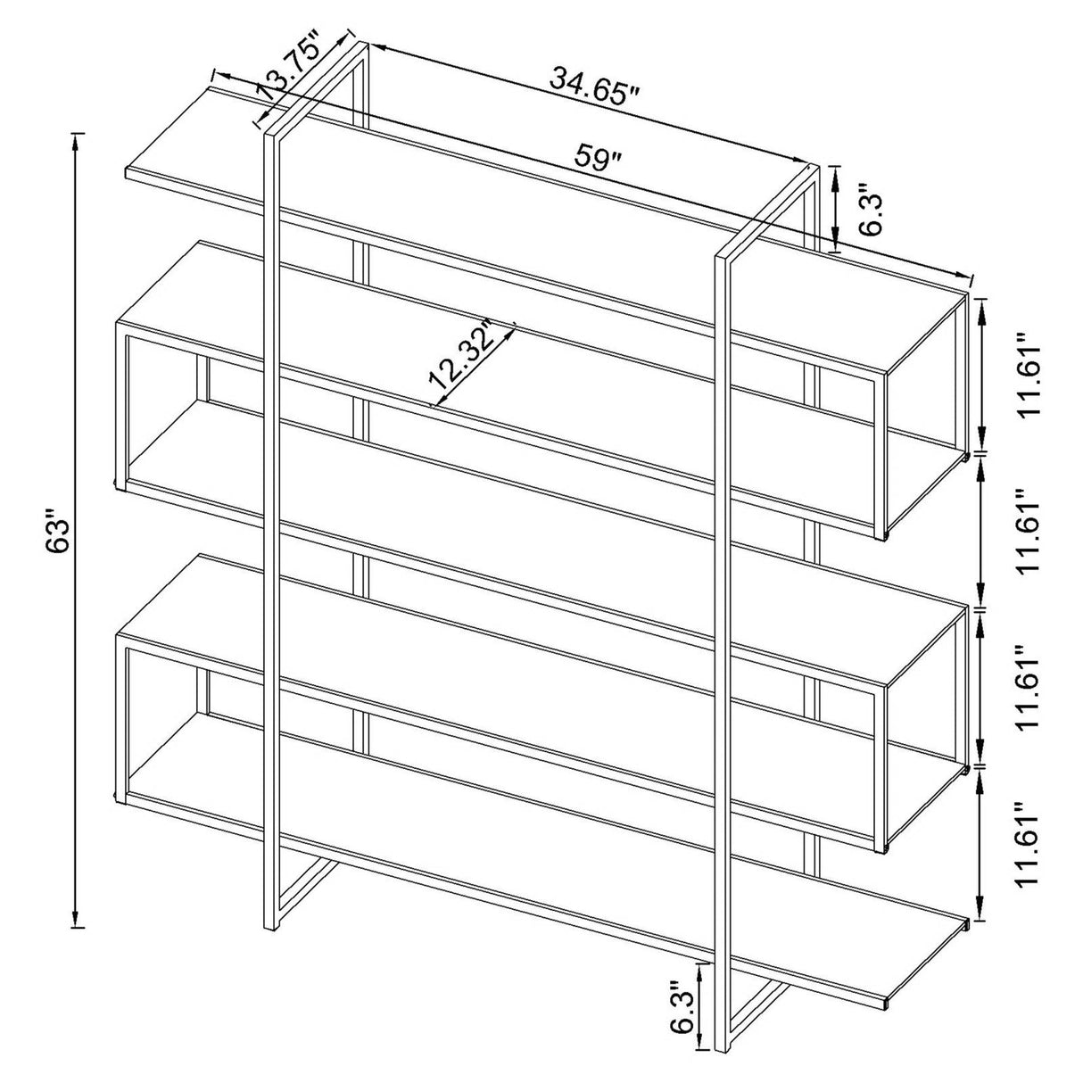 Elmer Clear/Chrome 5-Shelf Bookcase