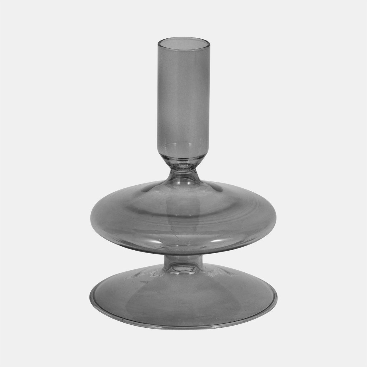 5" Vintage Glass Taper Candle Holder, Smoke