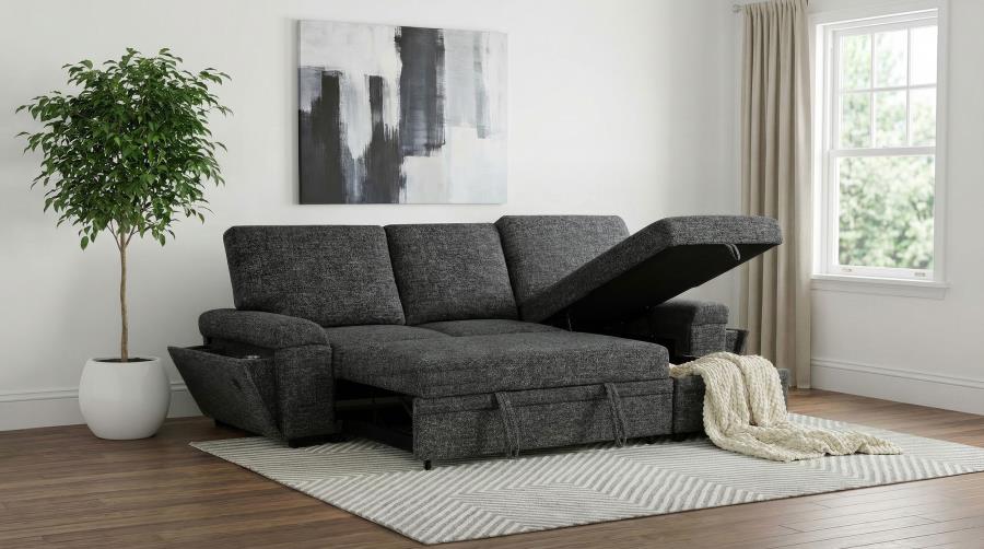 Demko Granite Sleeper Sectional Sofa with Speaker and Storage Chaise by Coaster at Eve Furniture