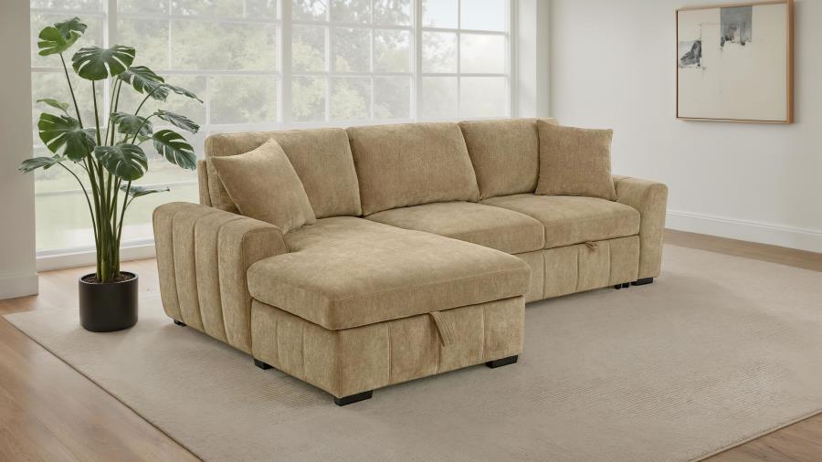 Pastrana Camel Upholstered Sleeper Sectional Sofa LAF Chaise by Coaster at Eve Furniture