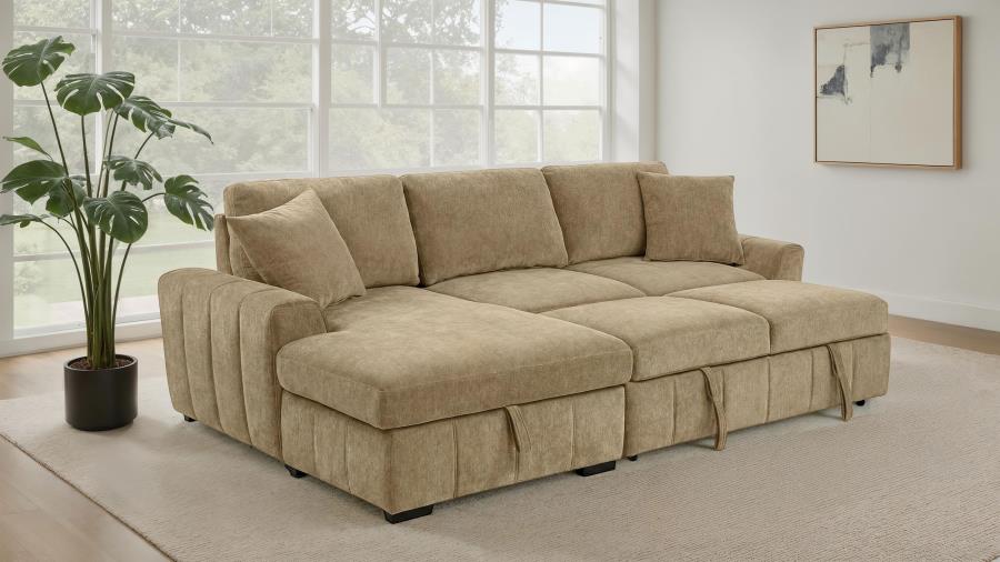 Pastrana Camel Upholstered Sleeper Sectional Sofa LAF Chaise by Coaster at Eve Furniture