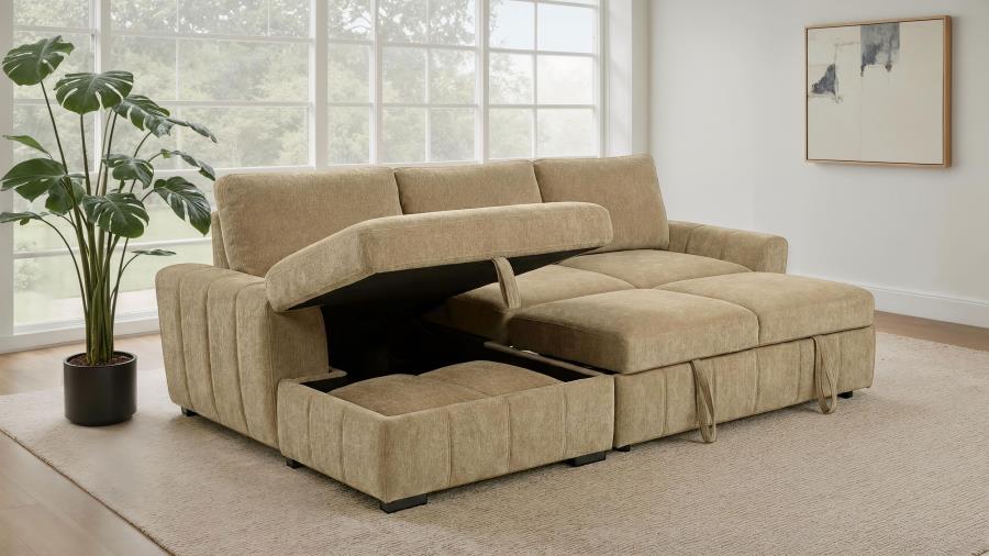 Pastrana Camel Upholstered Sleeper Sectional Sofa LAF Chaise by Coaster at Eve Furniture