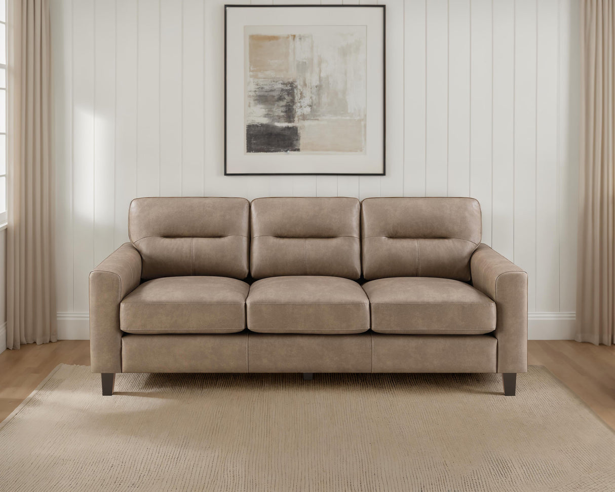 Scotland Brown Faux Leather Upholstered Track Arm Sofa by Coaster at Eve Furniture