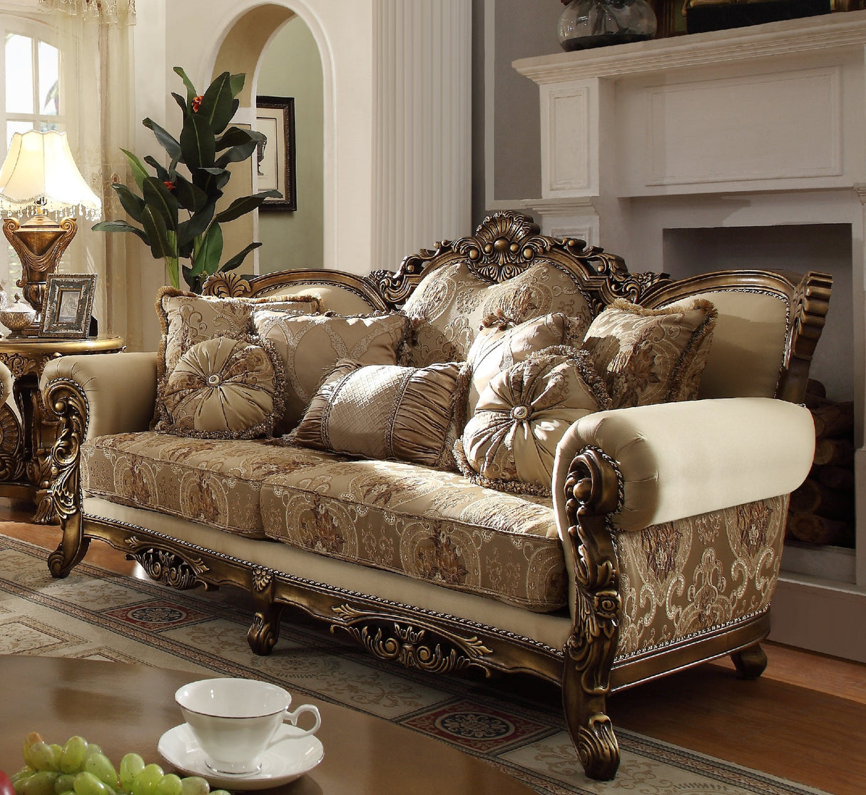 Homey Design HD-506 Metallic Antique Gold/Perfect Brown Sofa