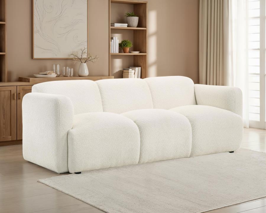 Dorset White Fabric Upholstered Round Track Arm Sofa by Coaster at Eve Furniture