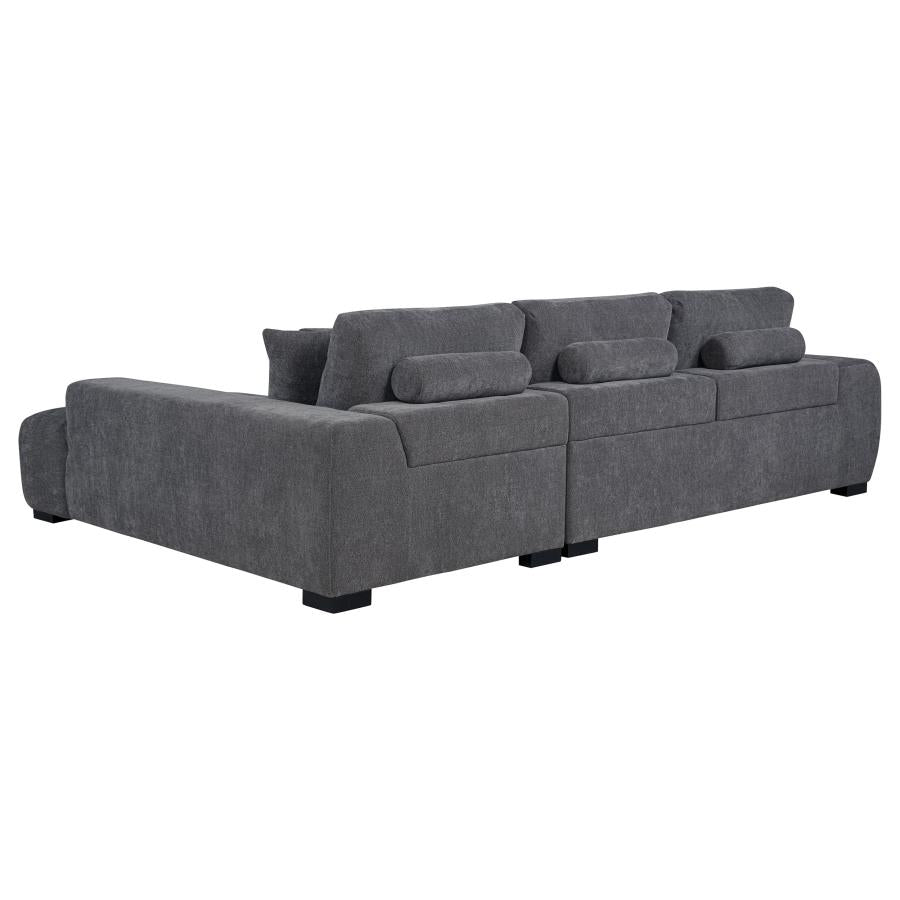 Sofá seccional Octavia gris carbón tapizado con chaise longue