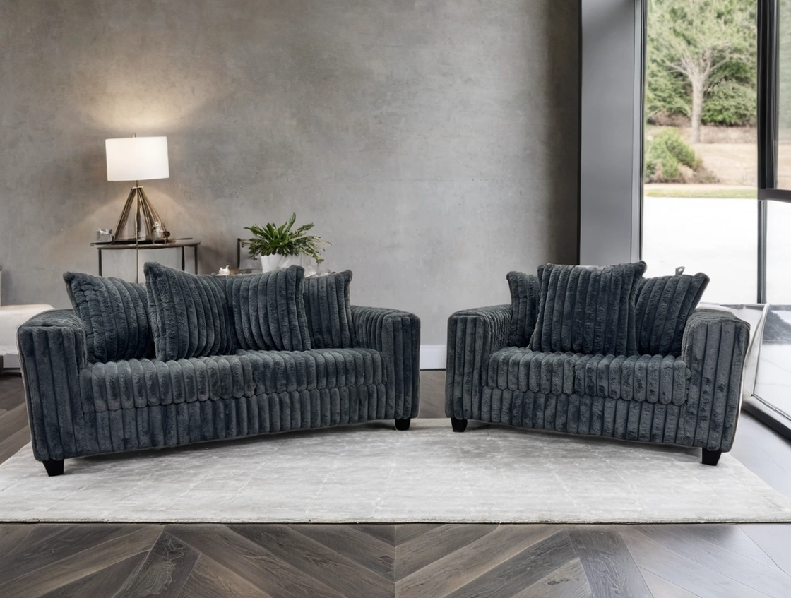 Larce Charcoal Sofa & Loveseat by Happy Homes at Eve Furniture