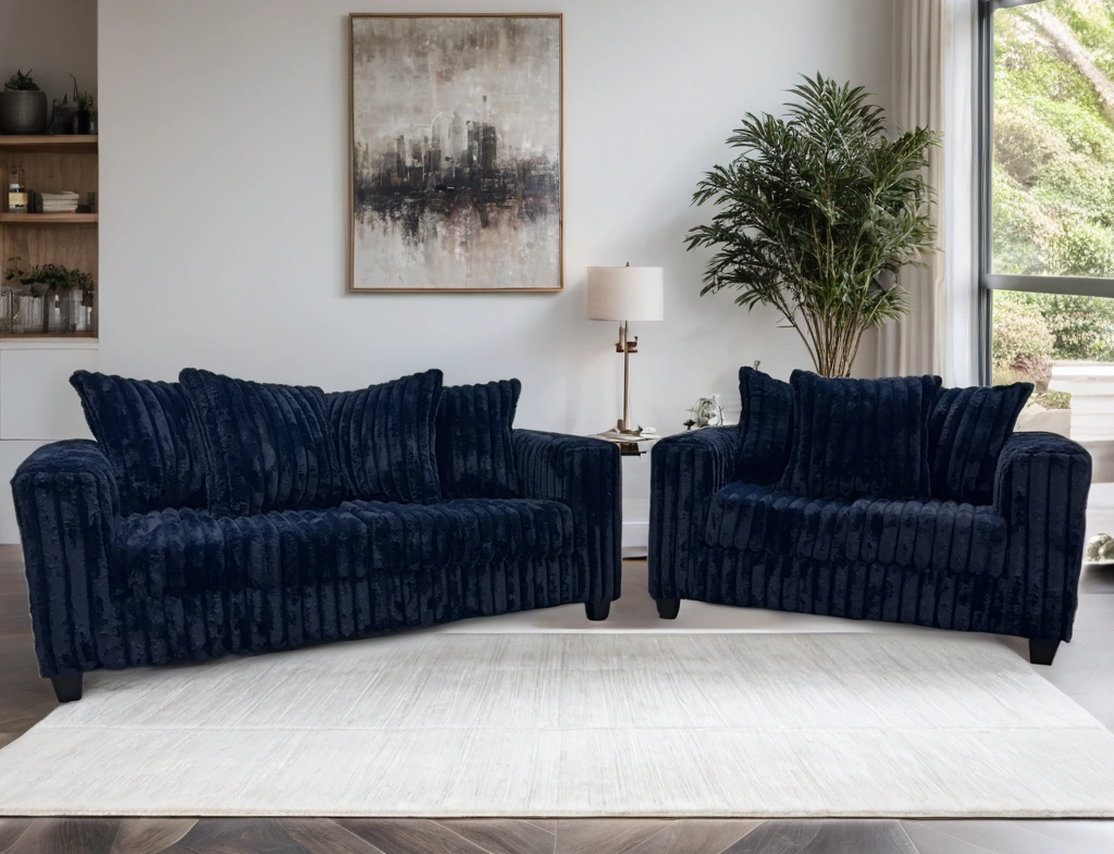 Larce Navy Blue Sofa & Loveseat by Happy Homes at Eve Furniture