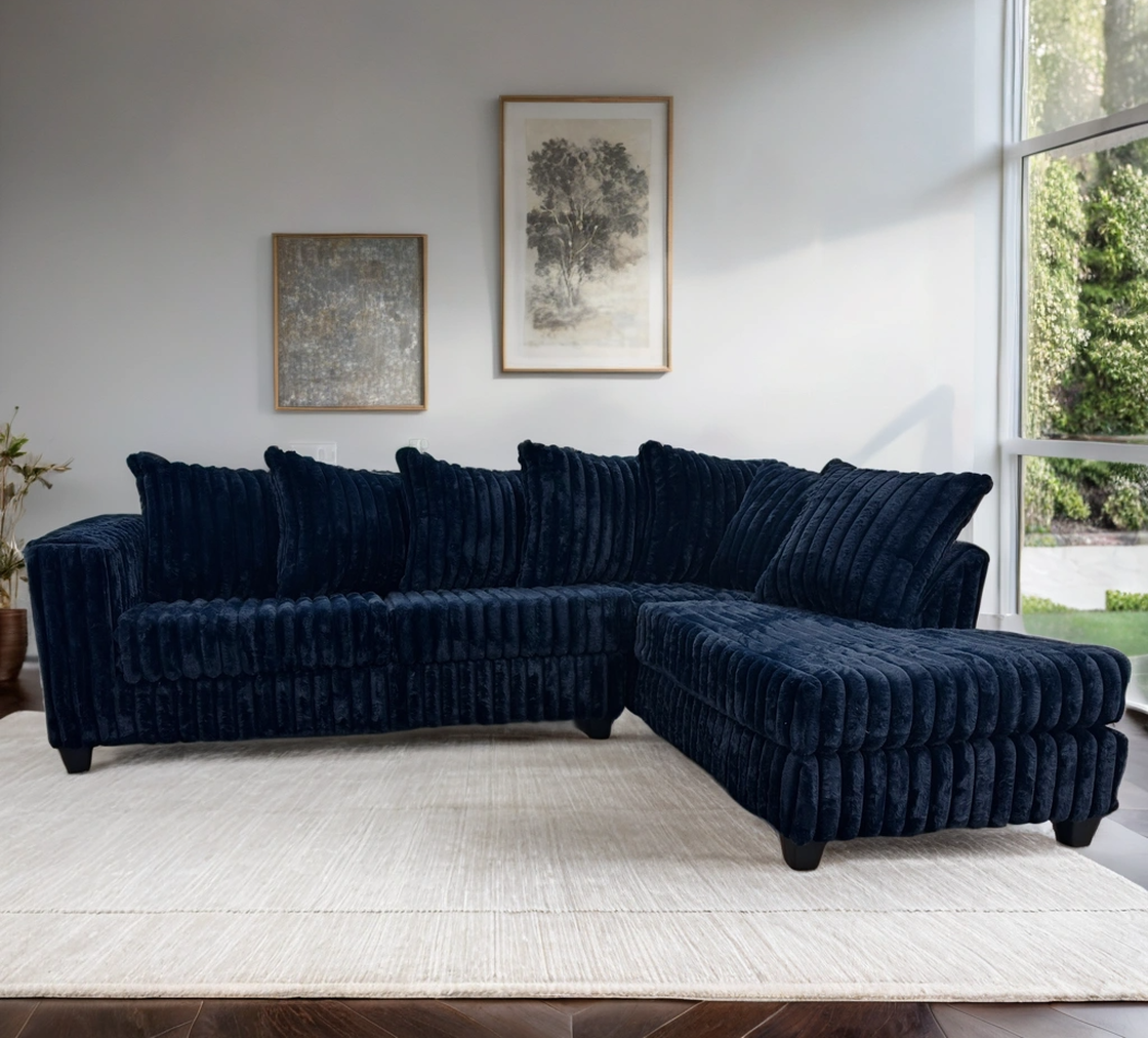 Larce Navy Blue Right Arm Facing (RAF) Sectional by Happy Homes at Eve Furniture
