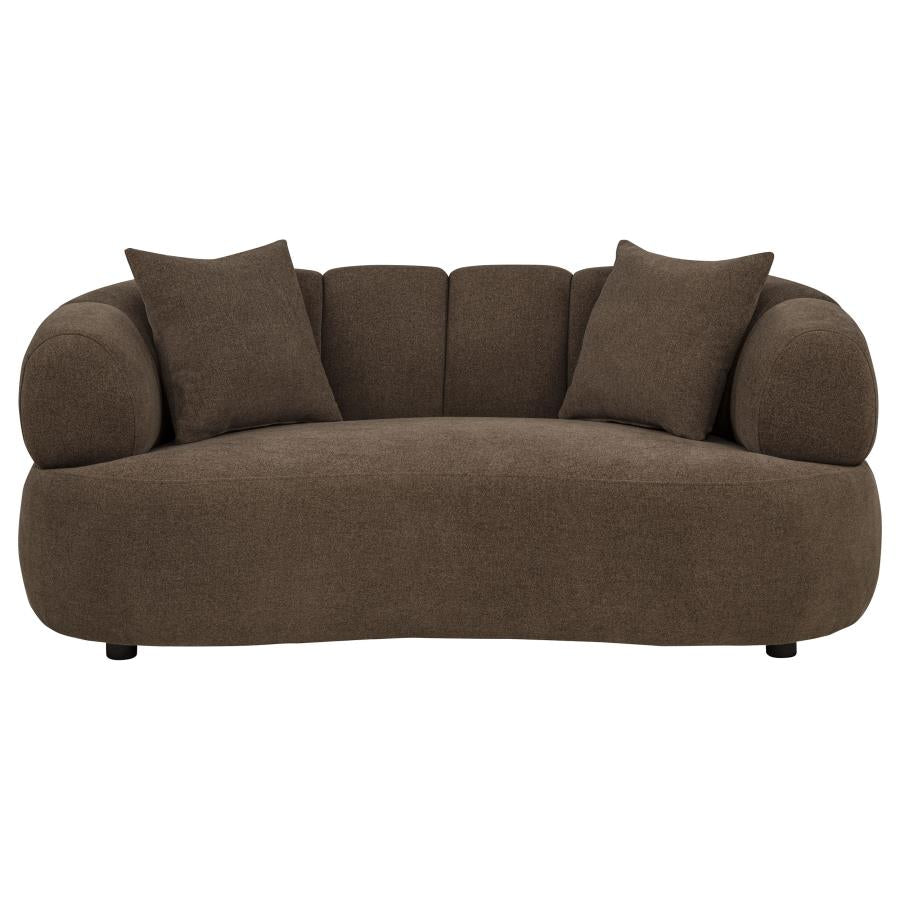 Casarin Brown Fabric Channel-Back Loveseat