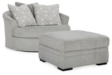 Casselbury Cement Oversized Swivel Chair and Ottoman