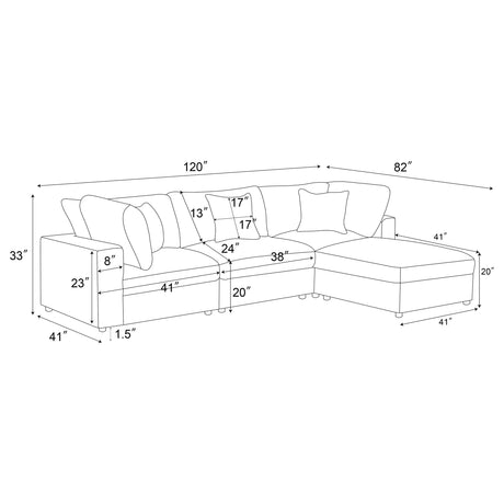 Serene Charcoal 4-Piece Upholstered Modular Sectional Sofa by Coaster at Eve Furniture