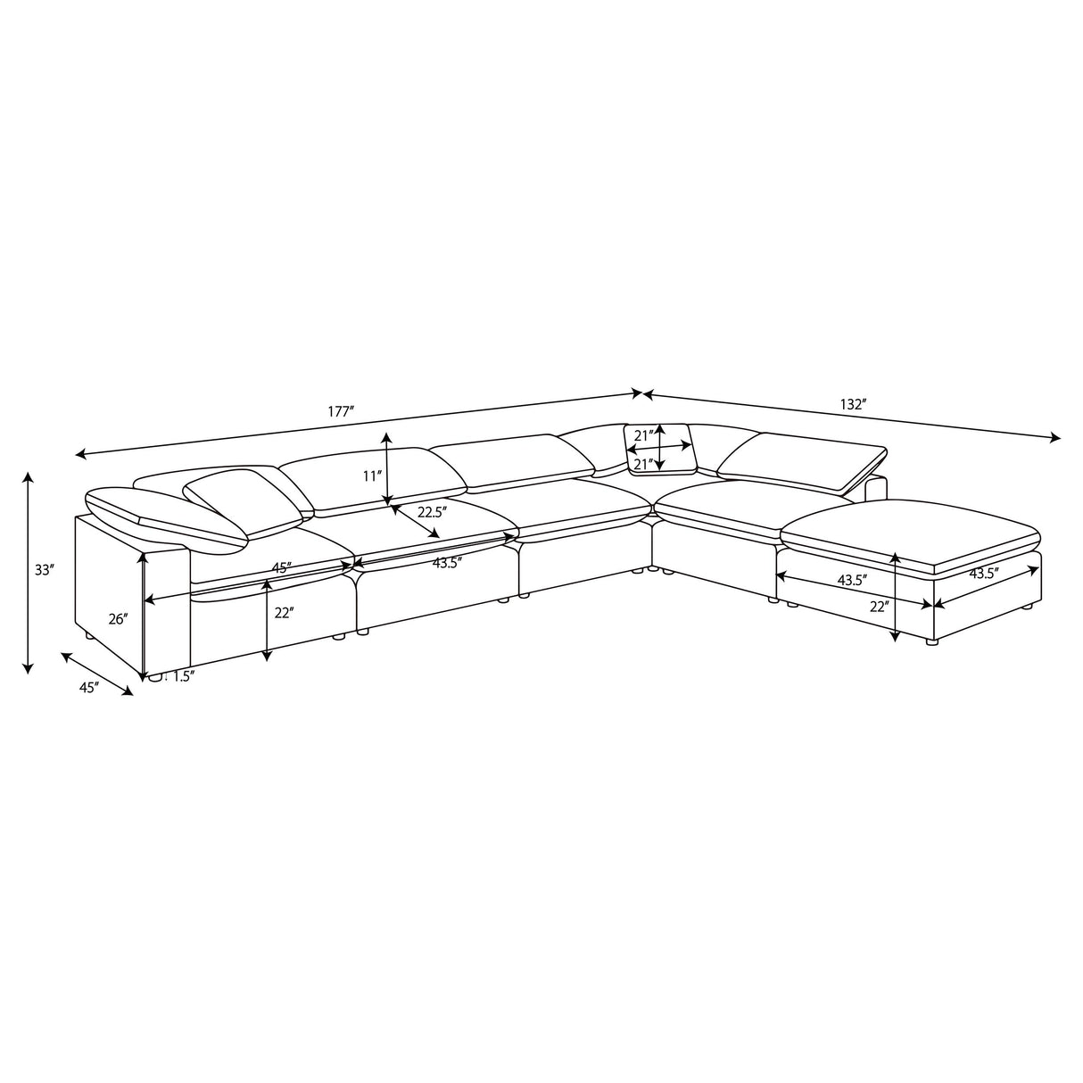 Raleigh Ivory 6-Piece Boucle Upholstered Modular Sectional