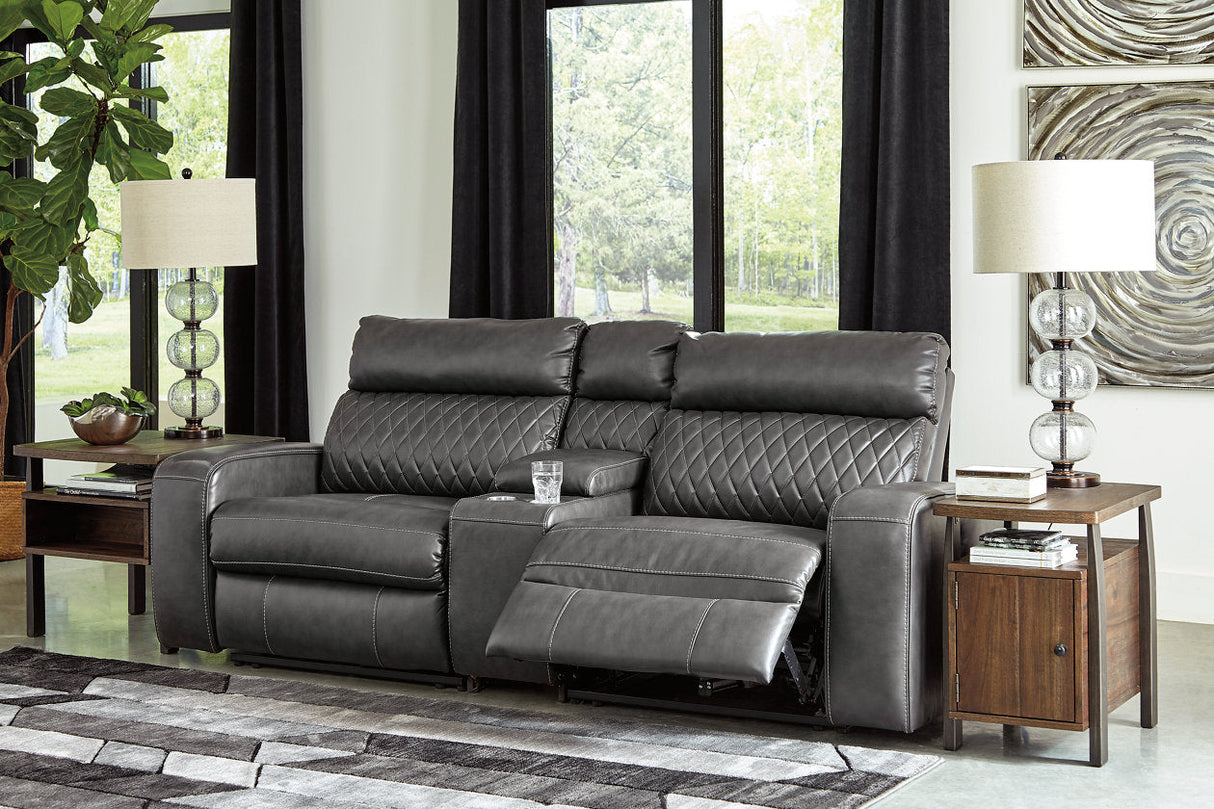 Samperstone Gray 3-Piece Power Reclining Sectional Loveseat