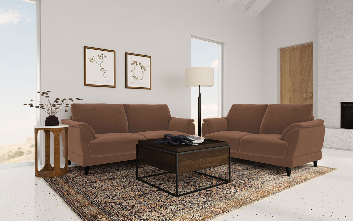 Selma Rust 2-Piece Velvet Upholstered Crescent Arm Living Room Set