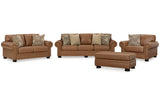 Carianna Caramel Sofa, Loveseat, Oversized Chair and Ottoman